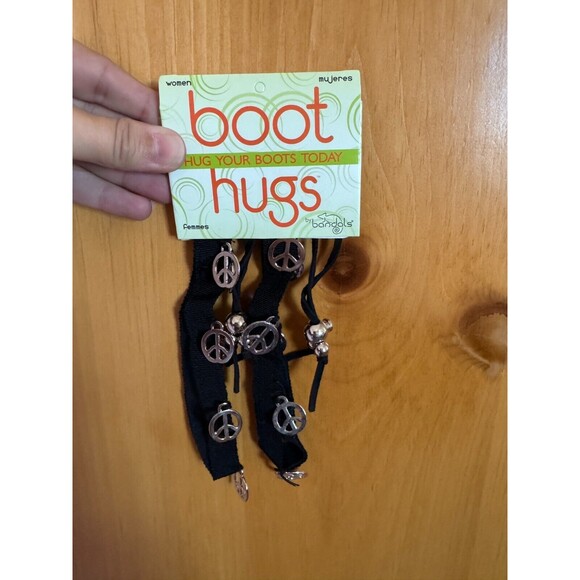Boot Hugs by Bandals - Peace Signs Silver Metal - Adjustable Size - Picture 1 of 2